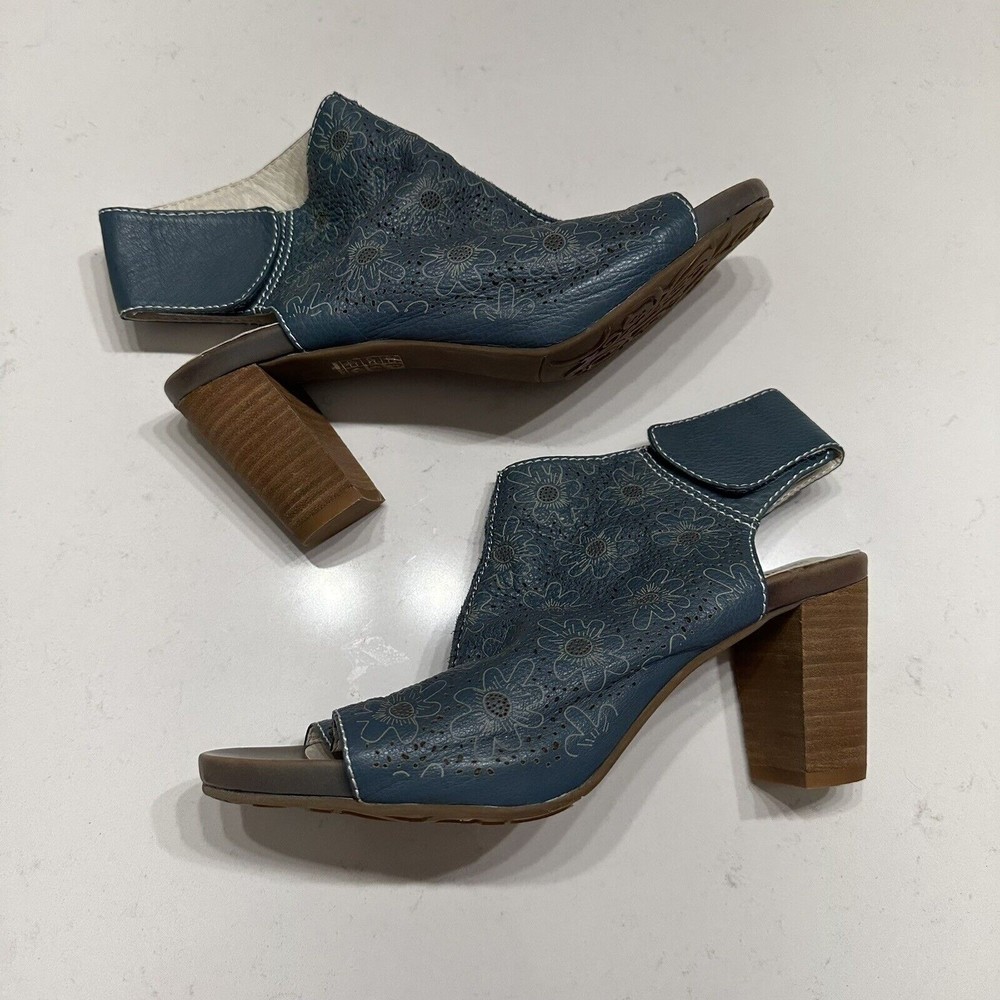 Lartiste Spring Step Fab Heels Blue Leather Women's Size 10 Shoes EU41
